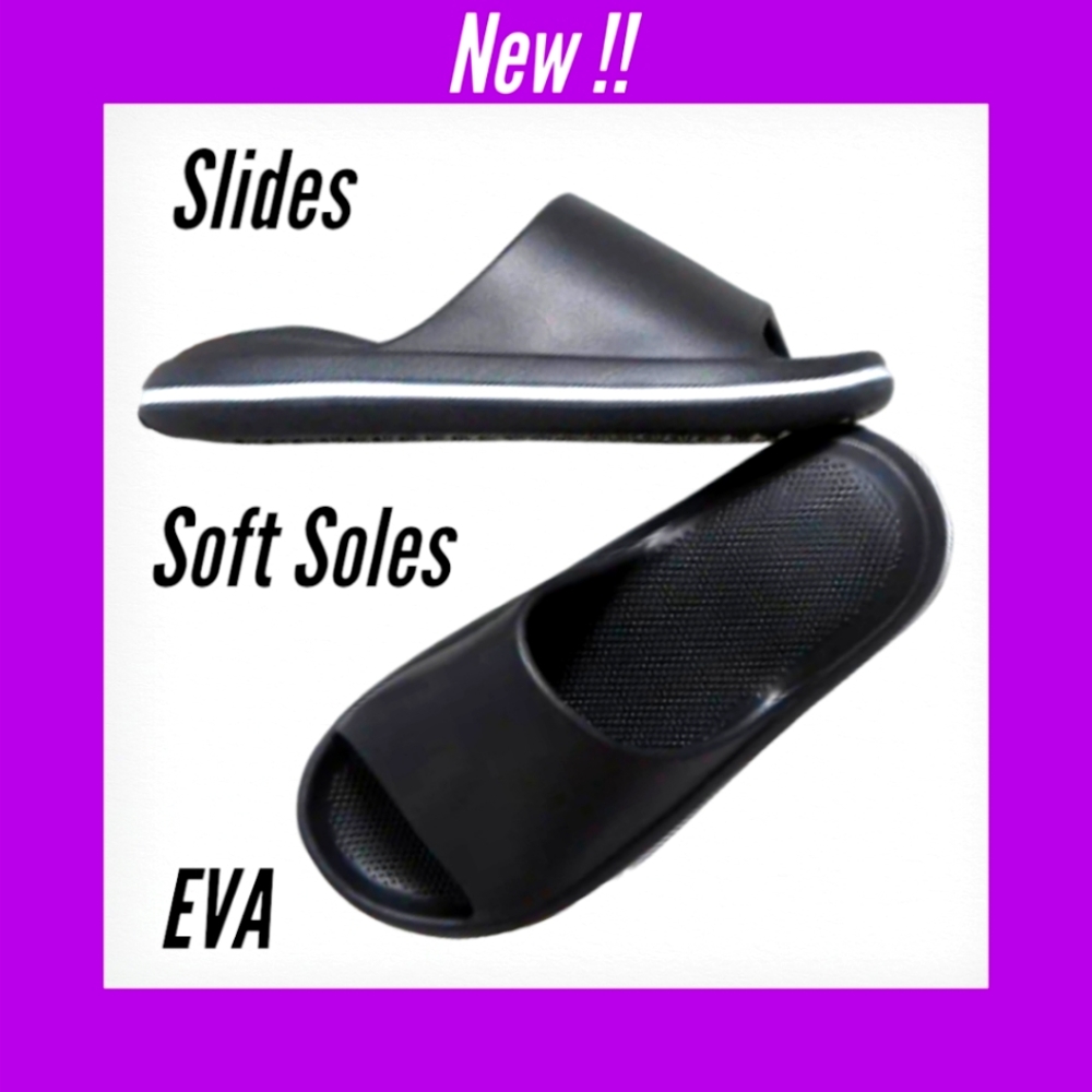 Women's Beautiful Black with White Trimming Open Toe Sandal EVA Slides NWT